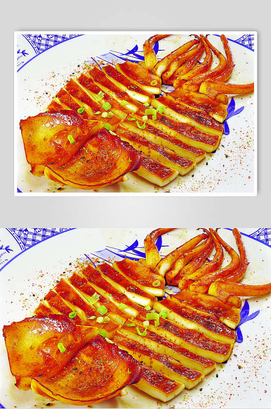 日式铁板煎鱿鱼美食摄影图片