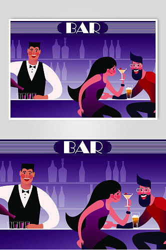 紫色酒吧喝酒插画素材