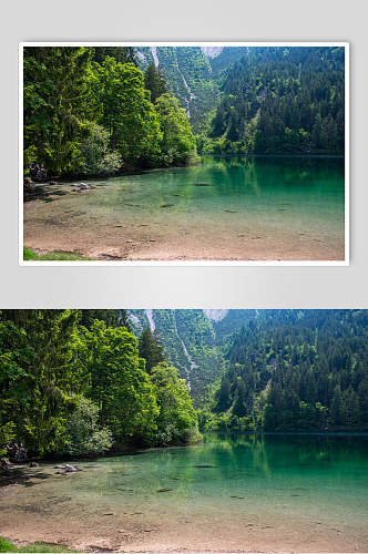清澈山峰湖泊风景图片