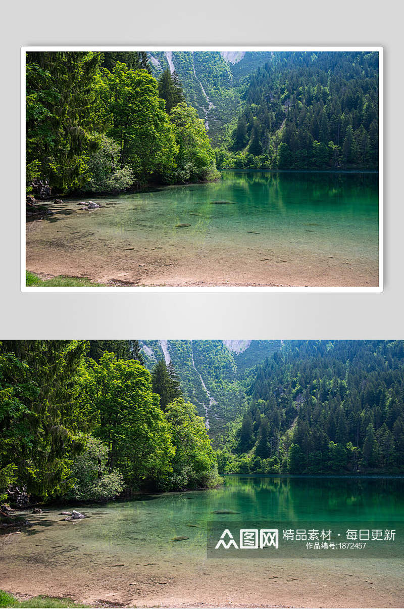 清澈山峰湖泊风景图片素材