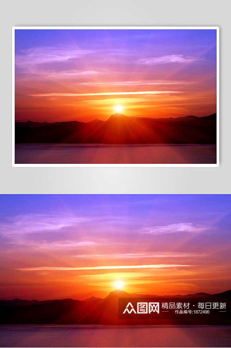 紫红色夕阳光晕唯美朝霞图片素材