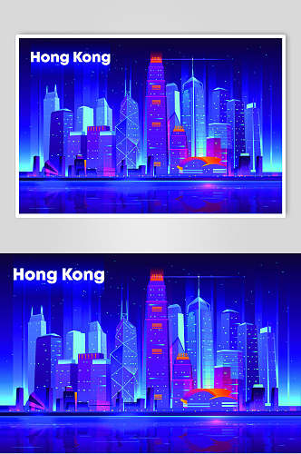 科技风霓虹灯渐变城市建筑高楼大厦设计素材