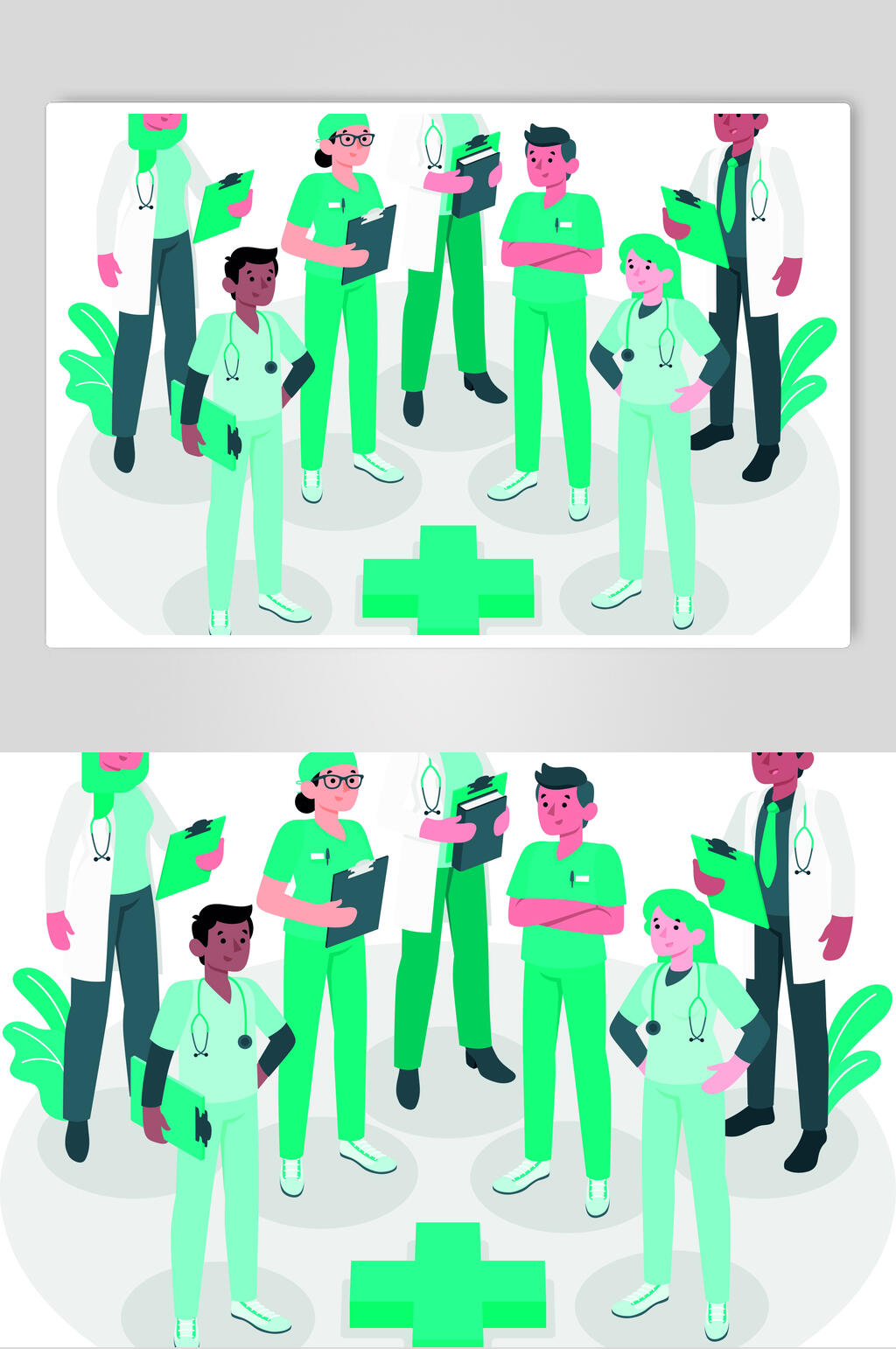 扁平化医护人员查房交流插画设计素材素材