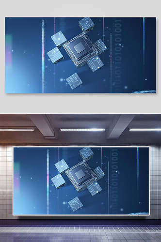 蓝色科技AI芯片集成设计背景素材