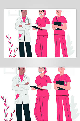 扁平化白衣天使医护人员插画设计素材