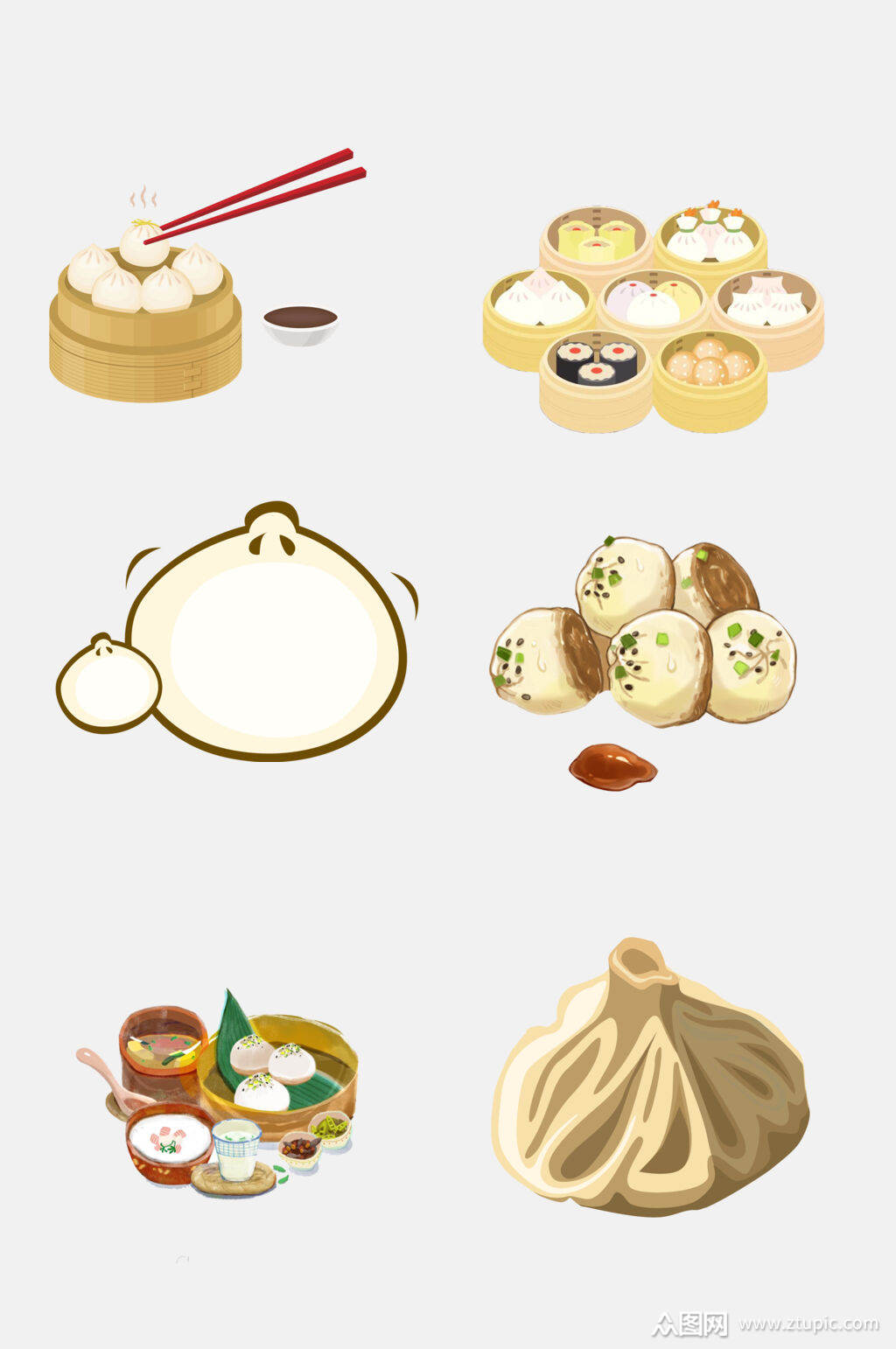 卡通手绘小笼包包子煎包免抠元素素材素材