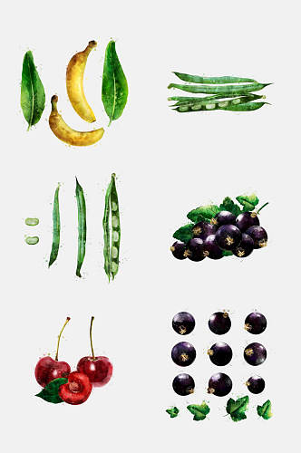 香蕉四季豆蔬菜水果手绘水彩免抠元素素材