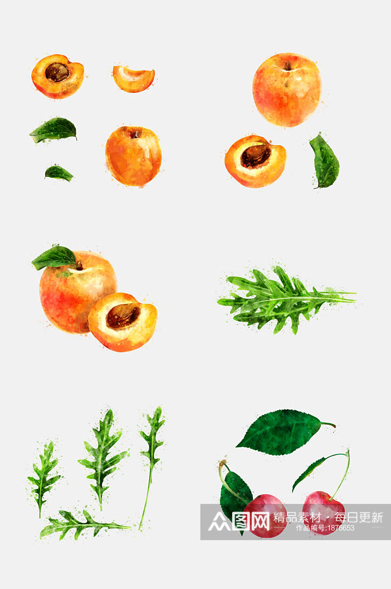 樱桃黄桃蔬菜水果手绘水彩免抠元素素材素材