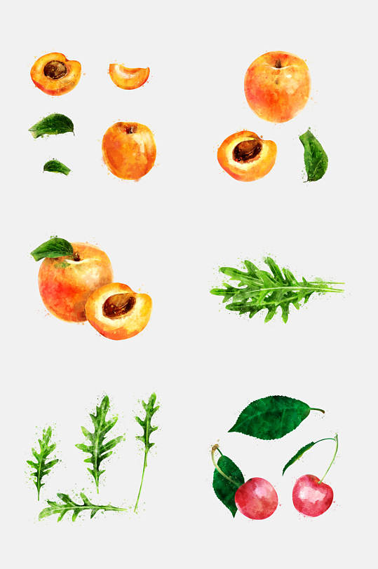 樱桃黄桃蔬菜水果手绘水彩免抠元素素材
