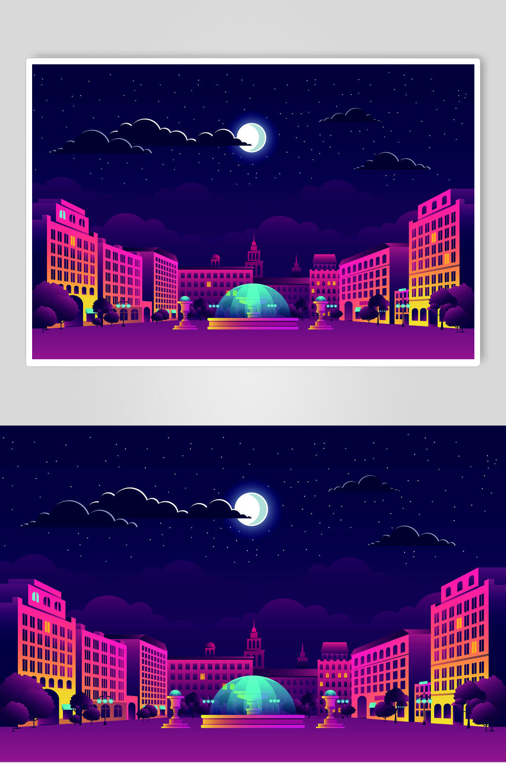 紫色霓虹灯渐变城市建筑夜空设计素材素材
