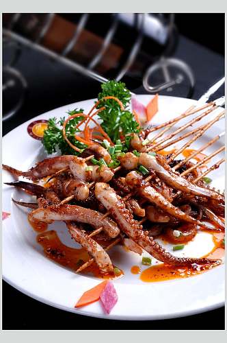 中西美食美味鱿鱼串食品高清图片