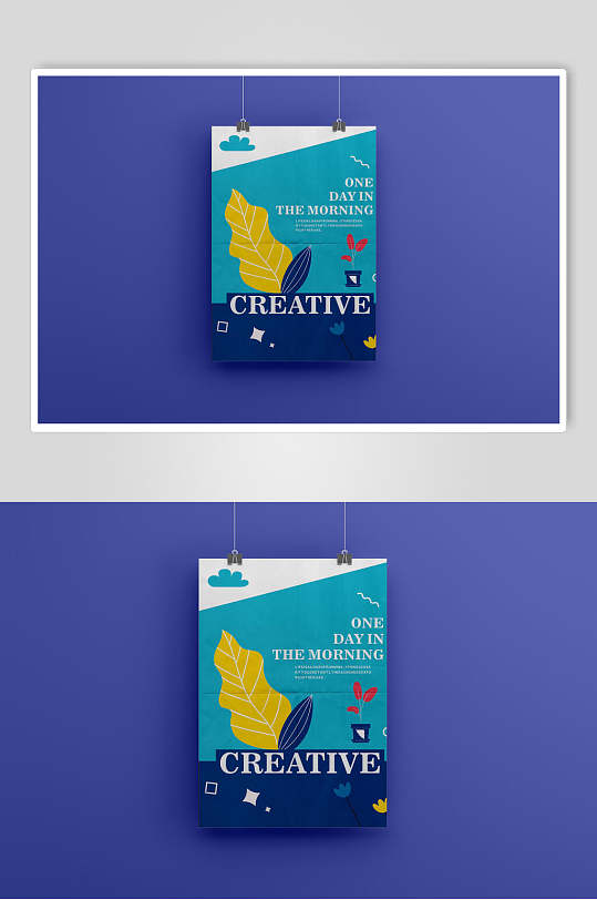 清新悬挂海报展示样机效果图-众图网