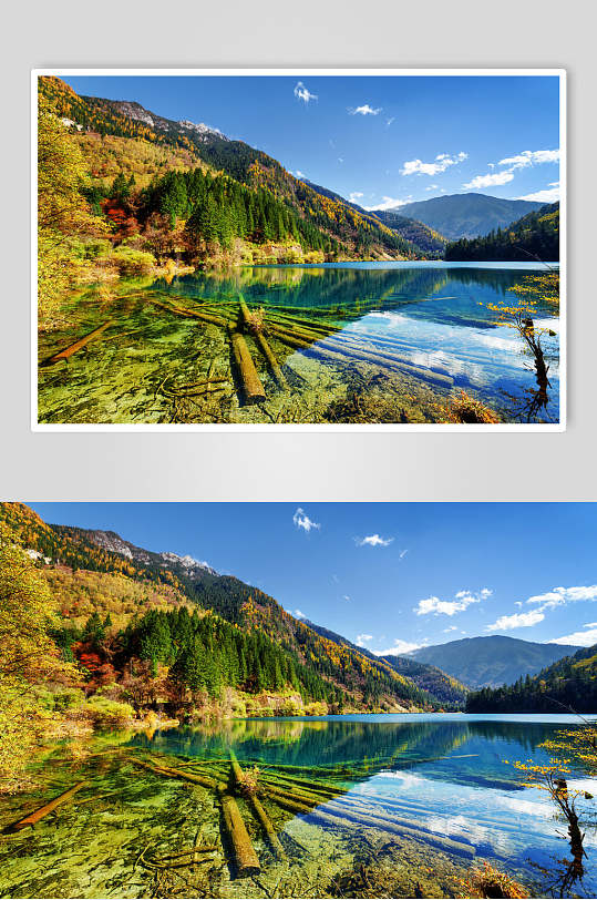恬静蓝天山峰湖泊风景图片