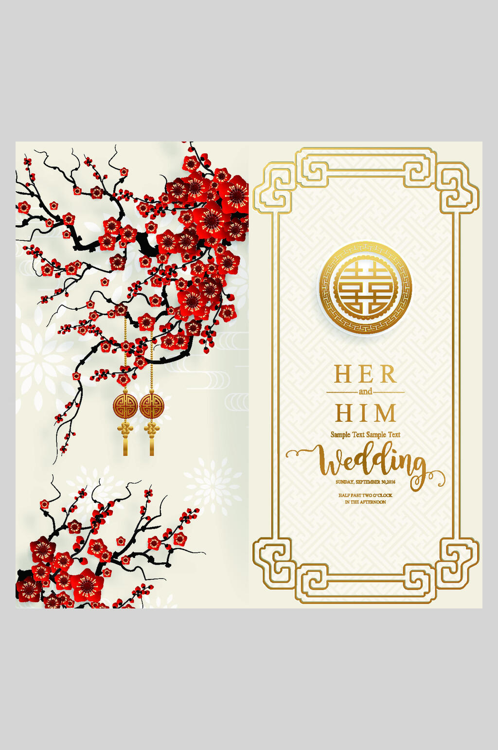 中国风高端新年婚礼喜帖设计元素素材