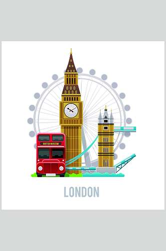 伦敦扁平化城市插画素材