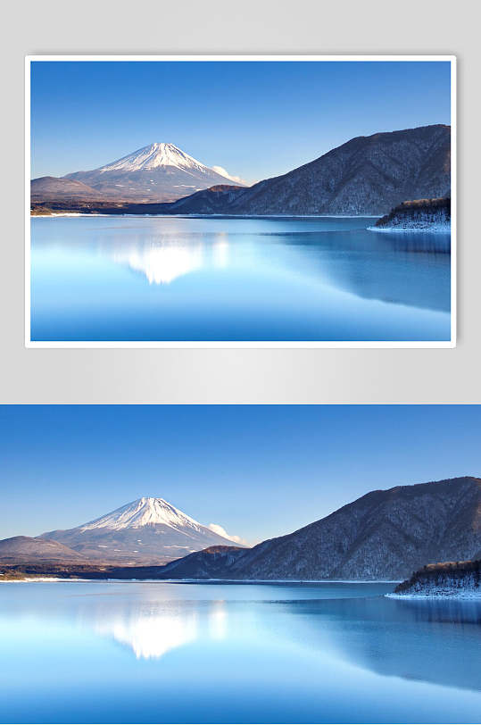 水天一色山峰湖泊风景图片