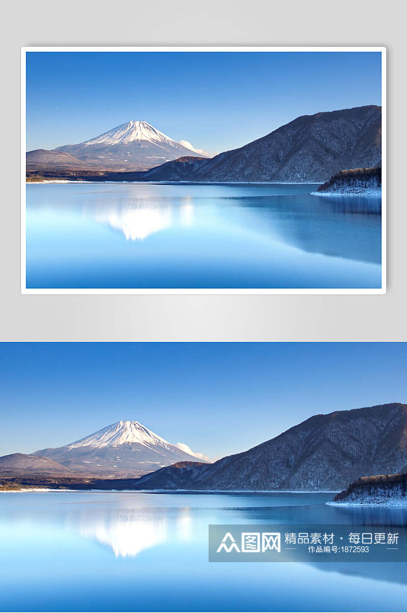 水天一色山峰湖泊风景图片素材