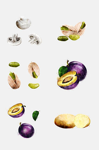 土豆蘑菇蔬菜水果手绘水彩免抠元素素材