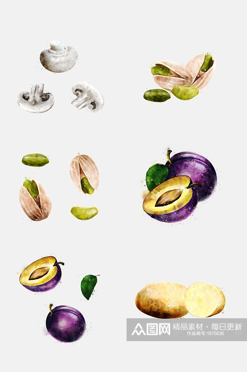 土豆蘑菇蔬菜水果手绘水彩免抠元素素材素材