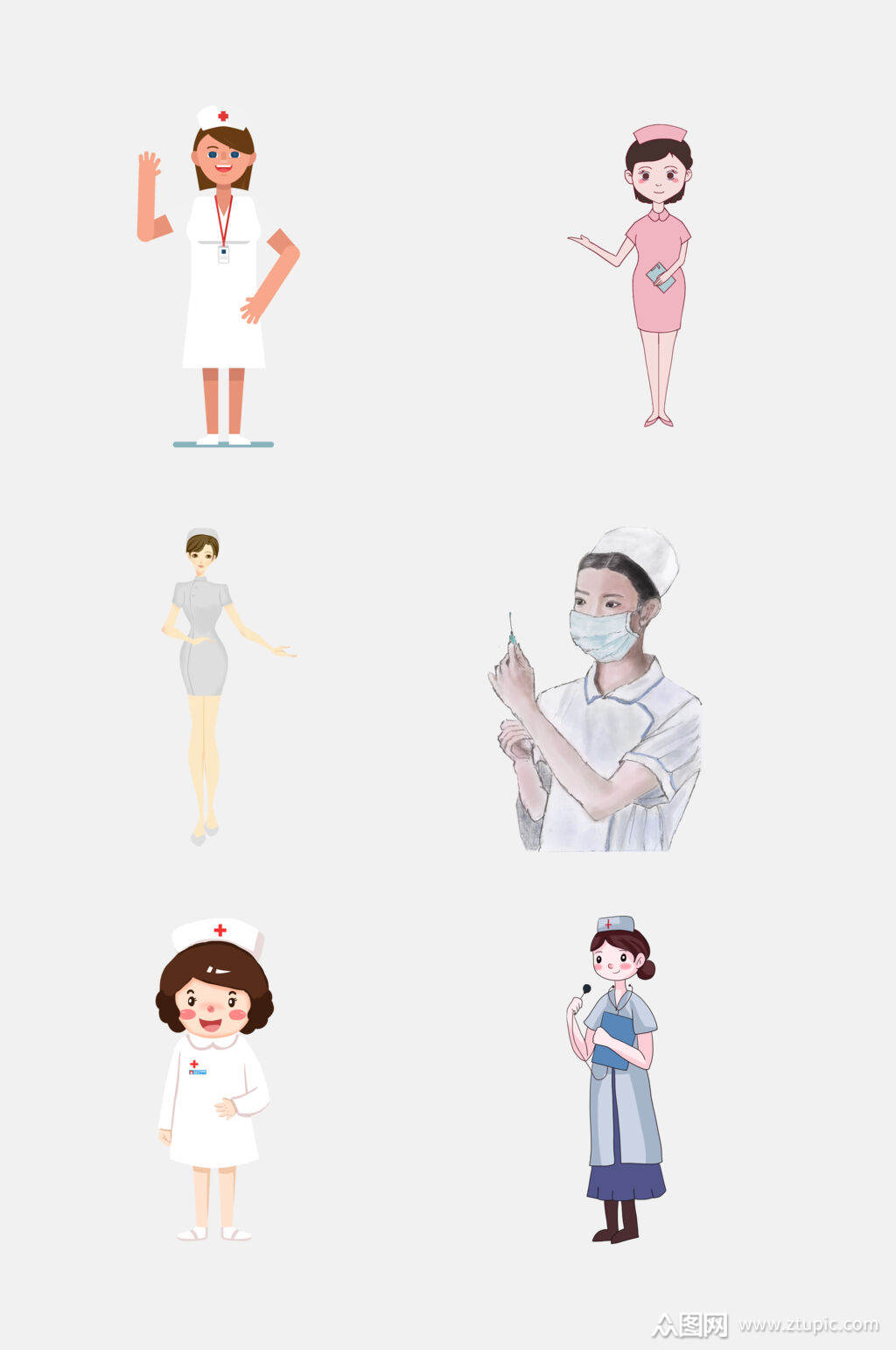 水彩风白衣天使医生护士打针免抠元素