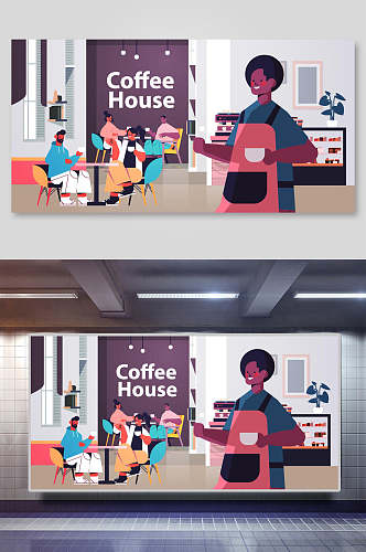 欧美风卡通人物咖啡屋生活插画素材