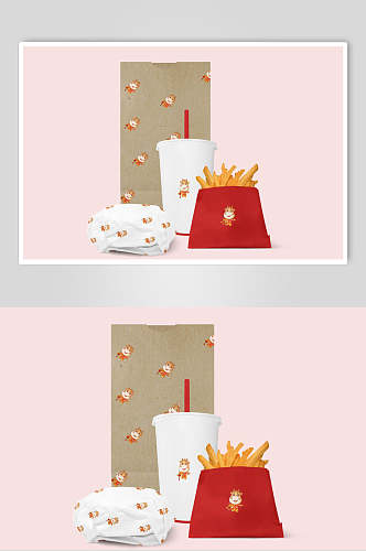 餐厅薯条可乐汉堡包装样机效果图