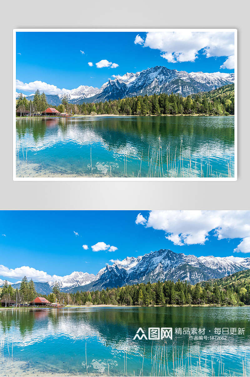 湖光山色雪山山峰湖泊风景图片素材