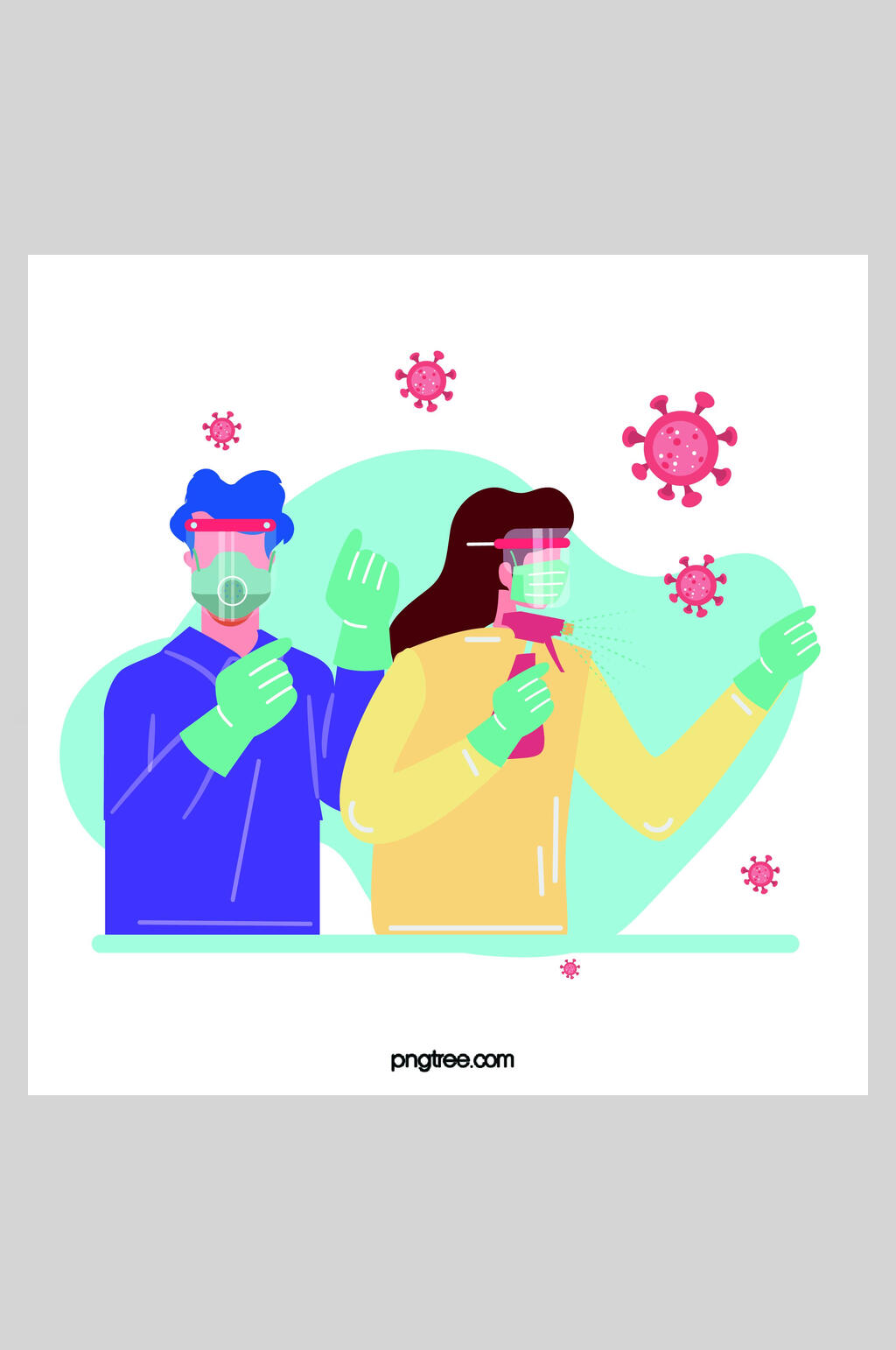 清新扁平化病毒防护插画素材设计素材