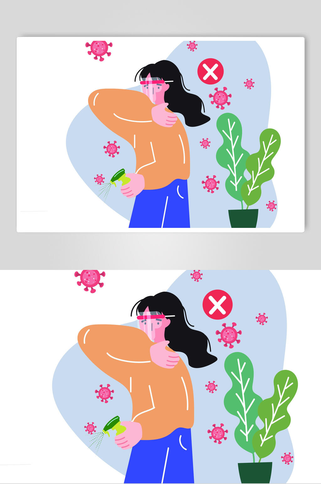 扁平化清新植物防护病毒措施插画设计素材素材