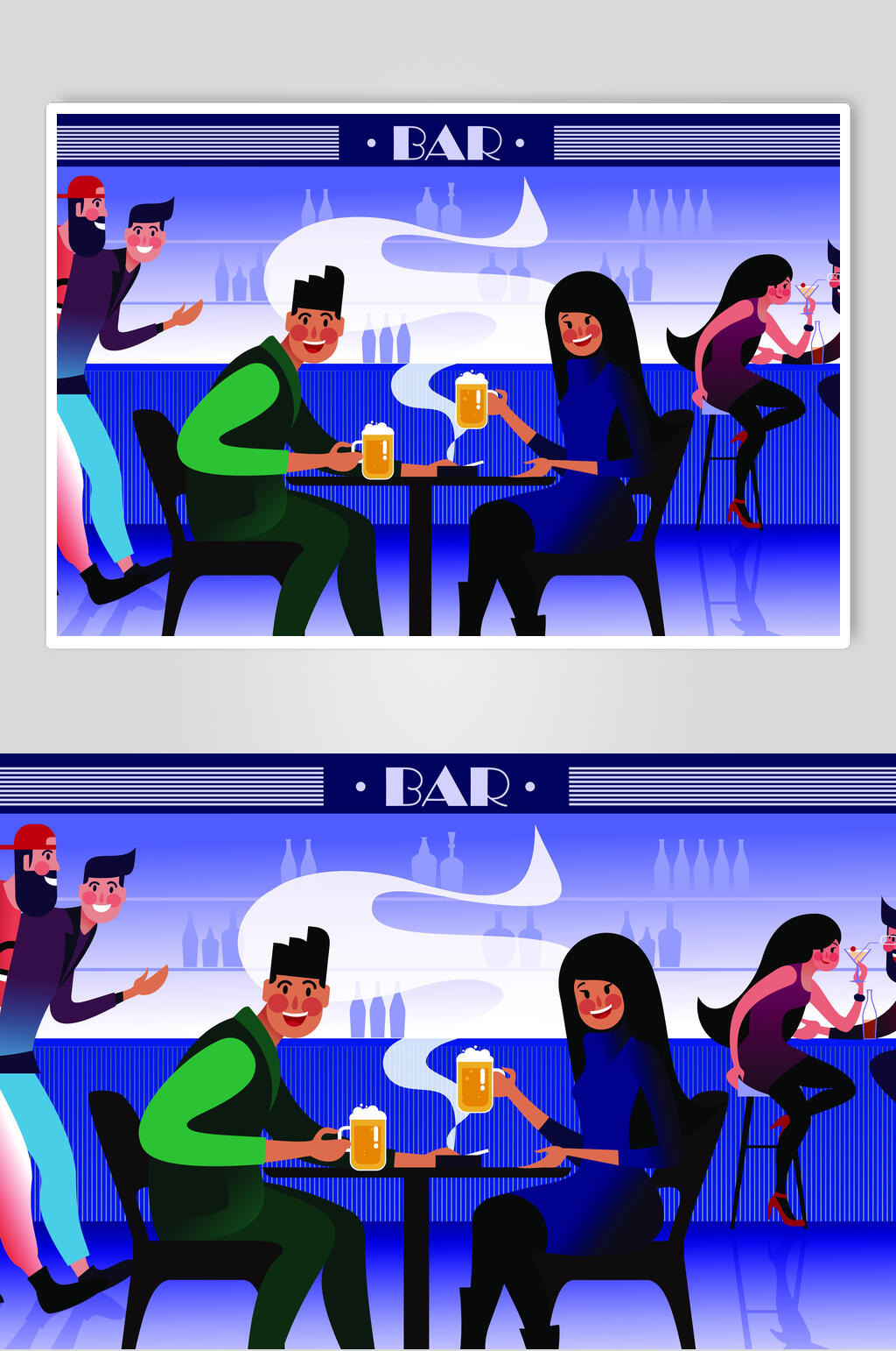 酒吧喝酒啤酒插画素材素材