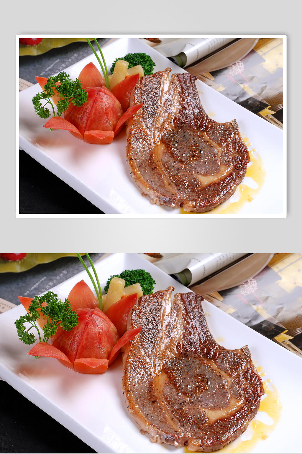 牛扒主菜系列德克萨斯带骨肉眼扒美食摄影图片素材