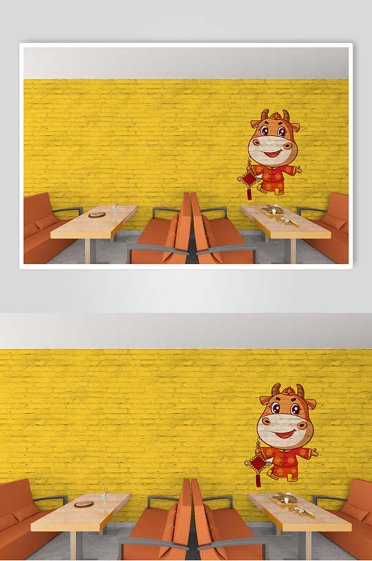 可爱餐厅形象墙样机效果图
