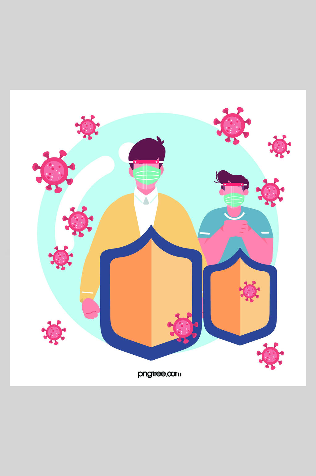 创意扁平化病毒预防防护插画设计素材素材