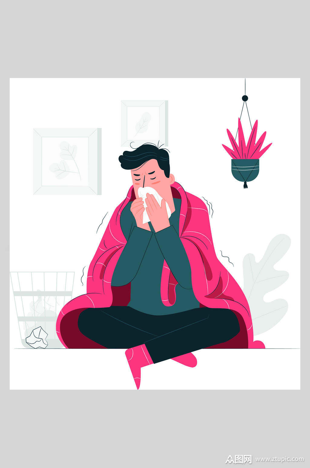 扁平化感冒插画素材设计