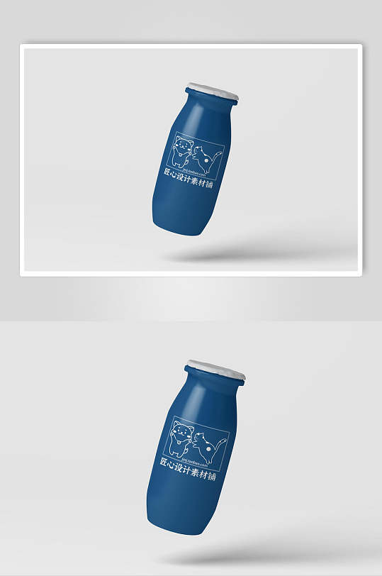 文创蓝色饮料瓶LOGO展示样机效果图