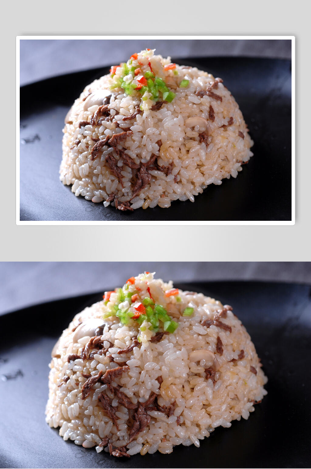 炒饭类牛肉口蘑炒饭高清图片素材