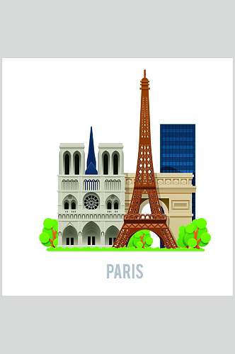 巴黎扁平化城市插画素材
