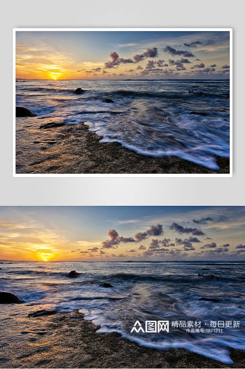 大海涌动夕阳朝霞图片素材