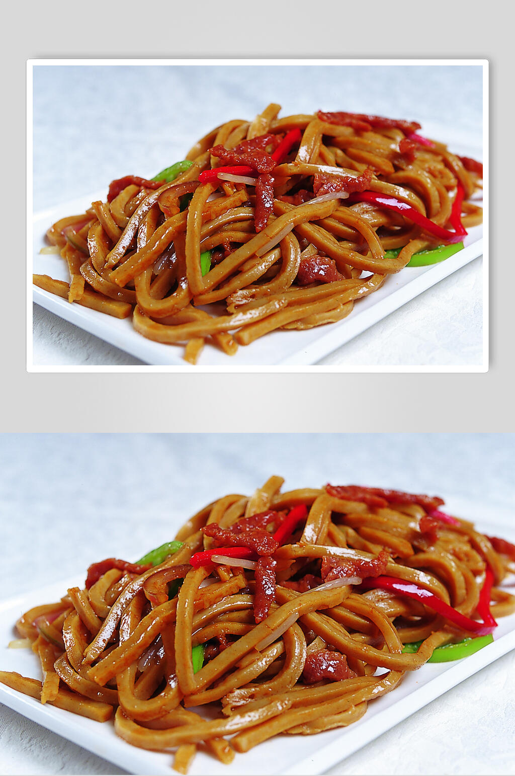 肉丝青椒炒莜面美食图片素材