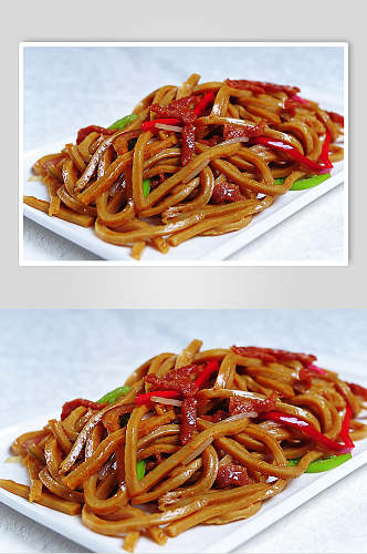 肉丝青椒炒莜面美食图片