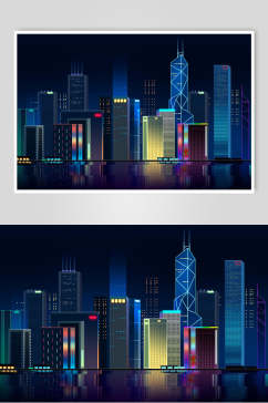霓虹灯渐变城市建筑夜景设计素材