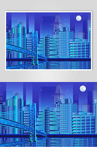 霓虹灯渐变城市建筑江河大桥设计素材