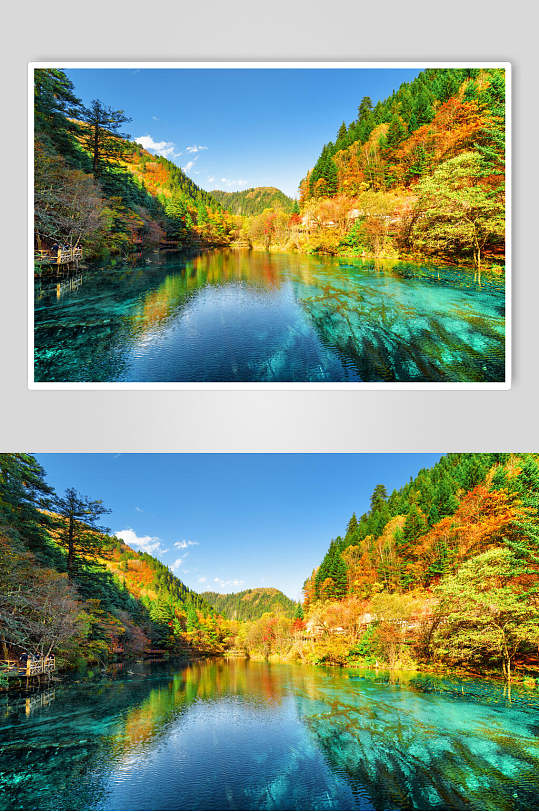 森林山峰湖泊风景图片