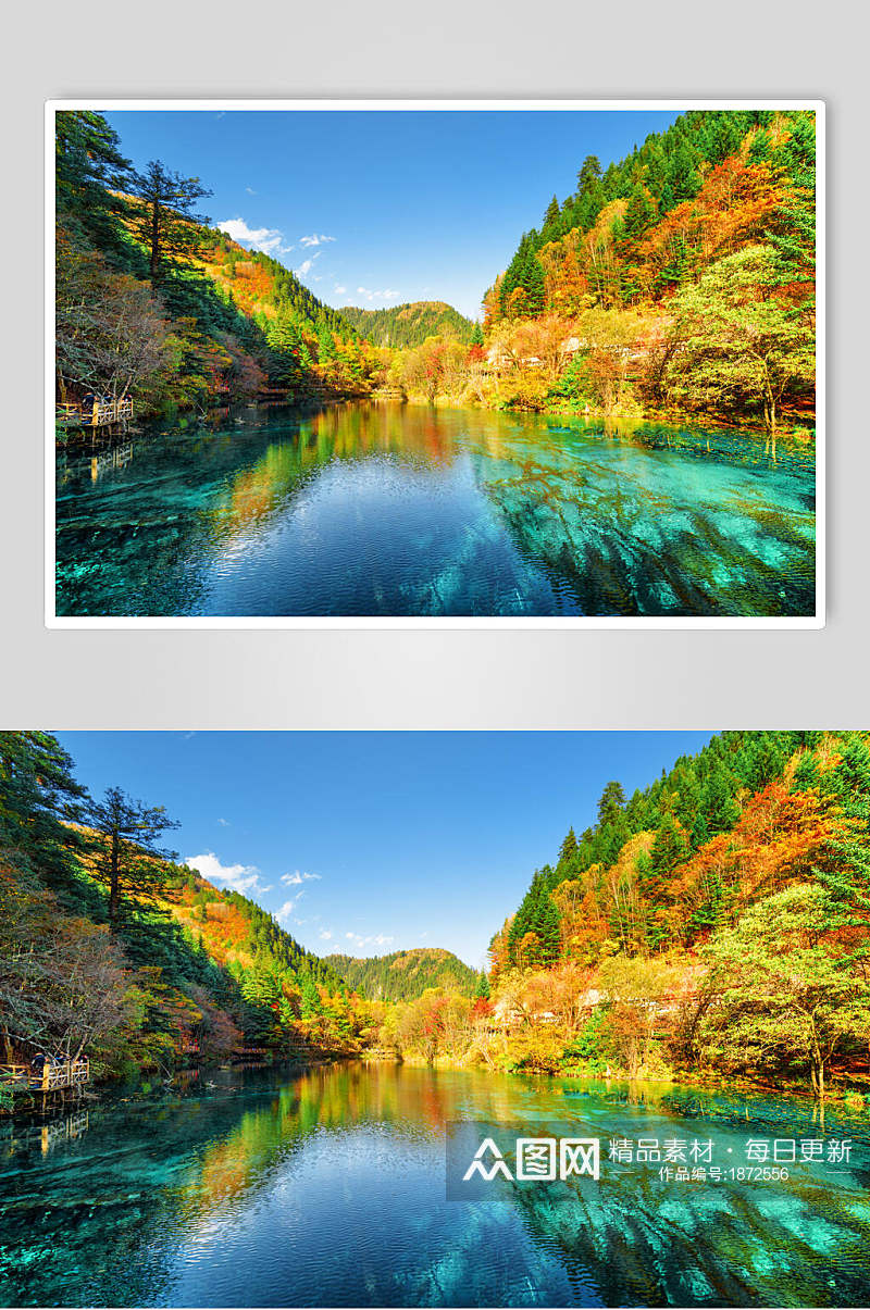 森林山峰湖泊风景图片素材