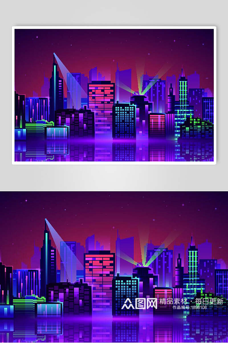 炫彩霓虹灯渐变城市建筑夜空设计素材素材