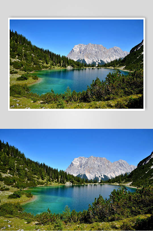 绿色湖光山色山峰湖泊风景图片
