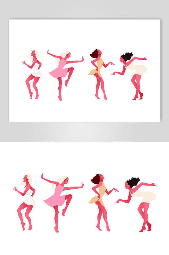 卡通四组舞蹈分解动作扁平化插画