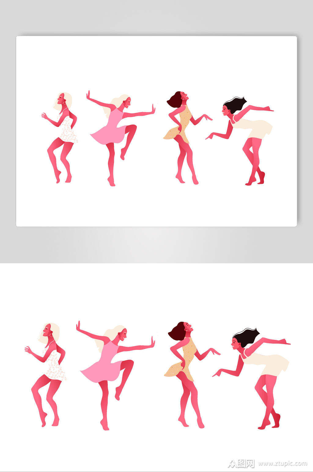 卡通四组舞蹈分解动作扁平化插画素材