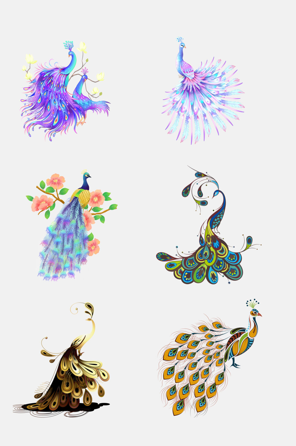 美丽手绘孔雀图案免抠元素素材素材