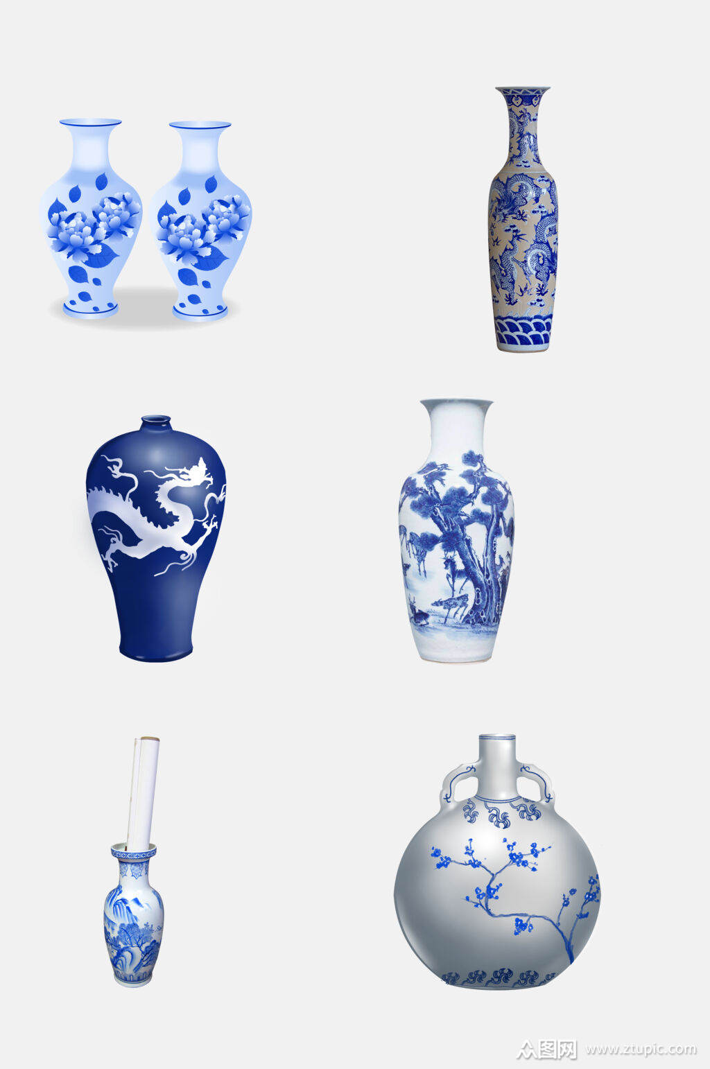 古风精美青花瓷瓷器免抠元素